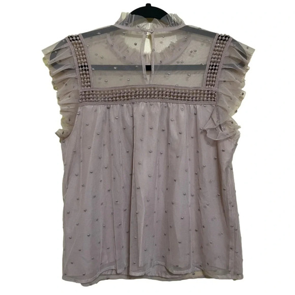 BB Dakota Roslyn Women’s S Victorian Blush Swiss Dot Crochet Ruffle Blouse - Picture 3 of 7